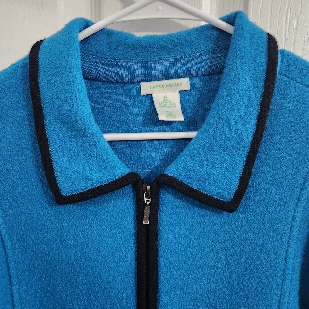 Laura Ashley blue wool full zip regal coat pockets regencycore old money XL - Picture 7 of 9
